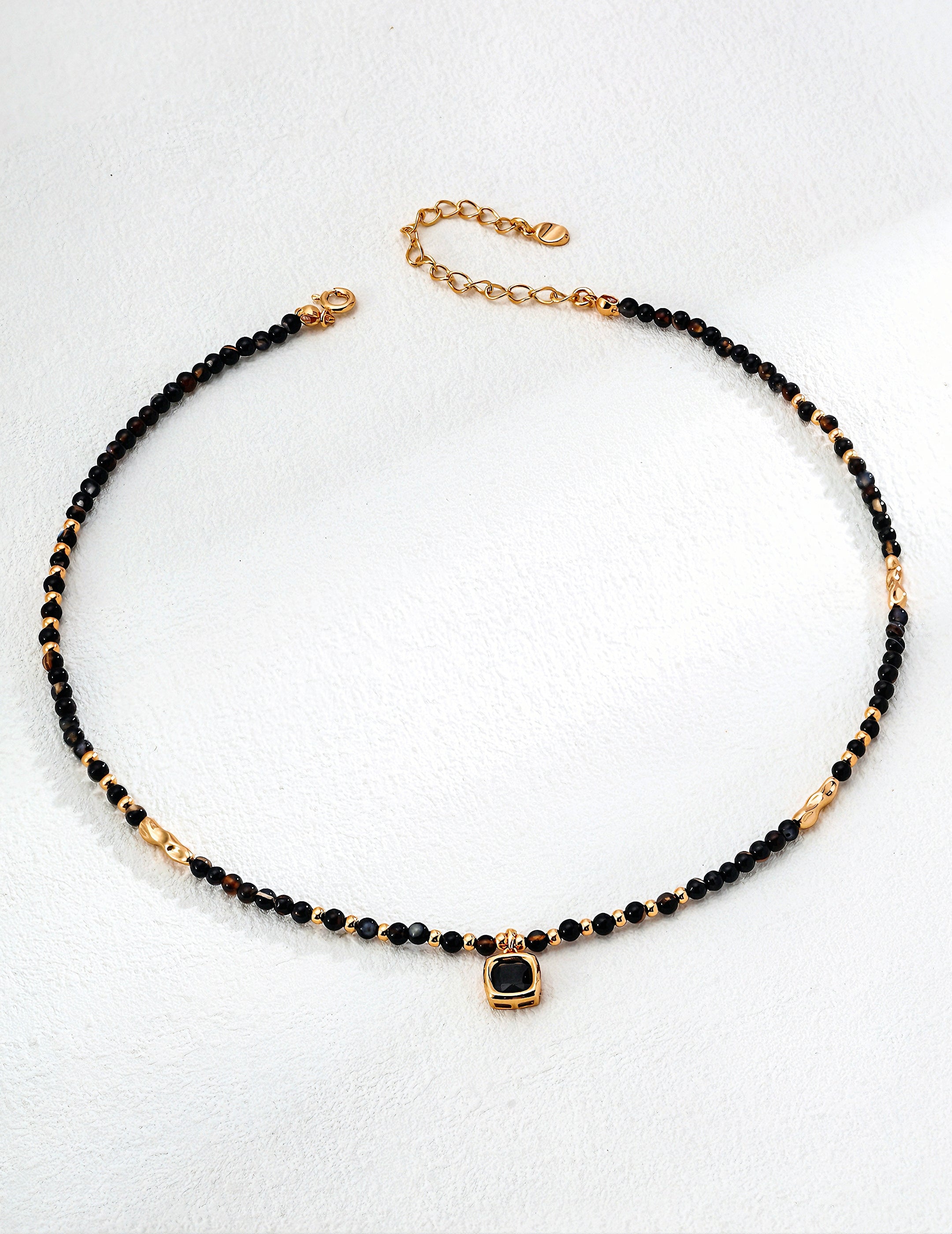S925 silver round polished onyx necklace