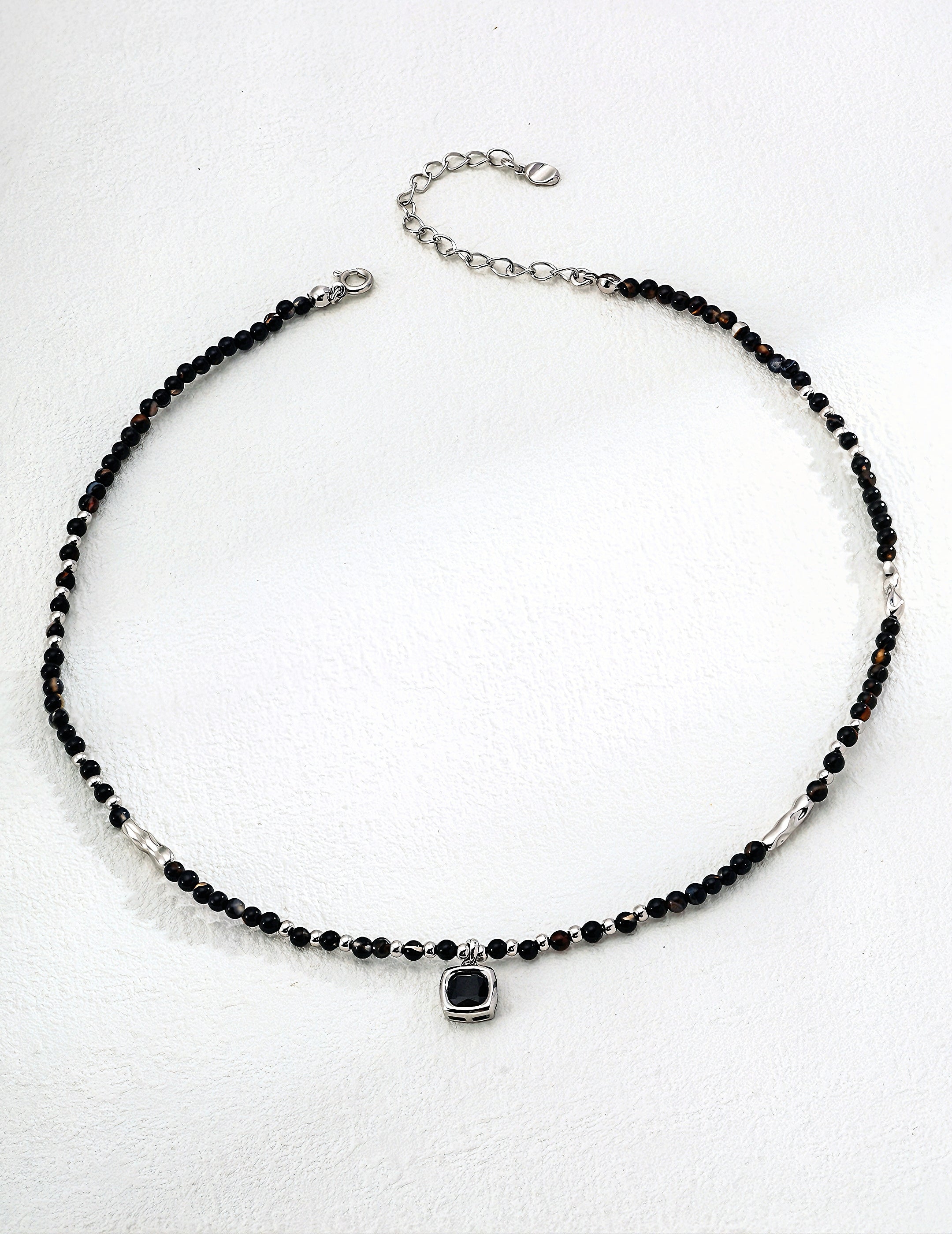 S925 silver round polished onyx necklace