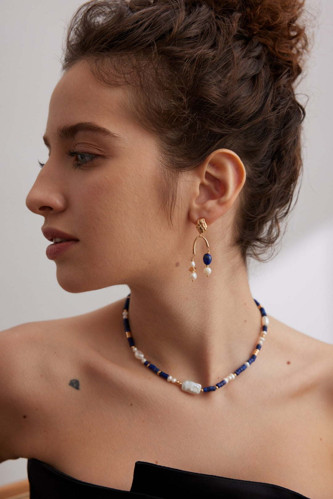 Pure silver lapis lazuli pearl earrings