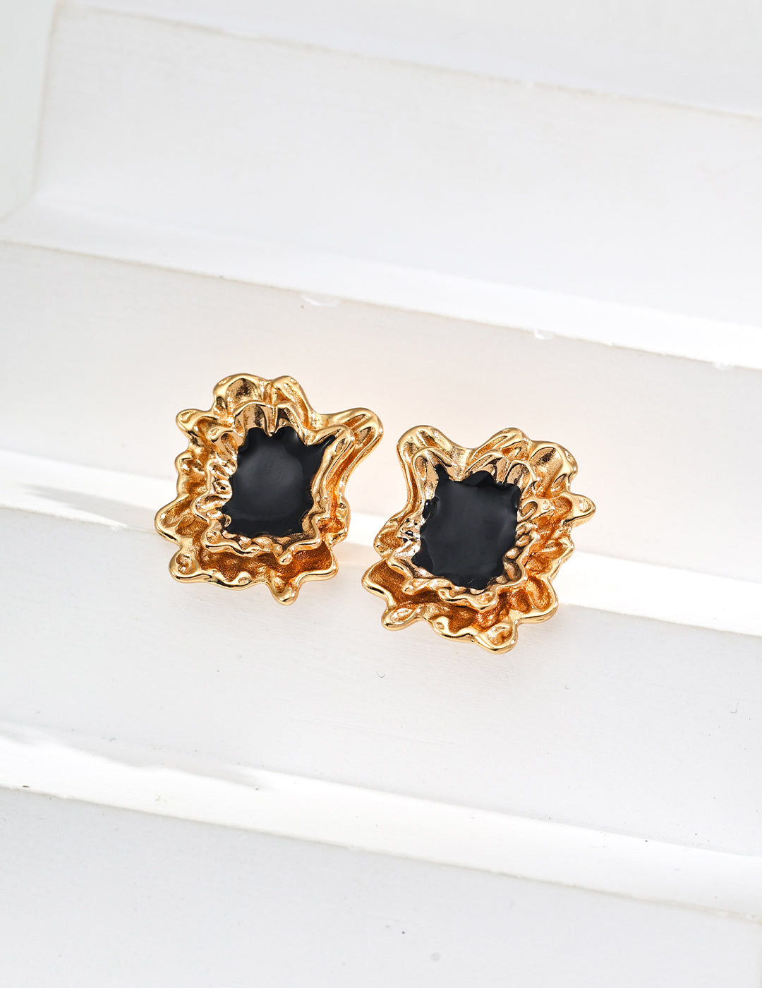 S925 Silver Minimalist Black Enamel Earrings