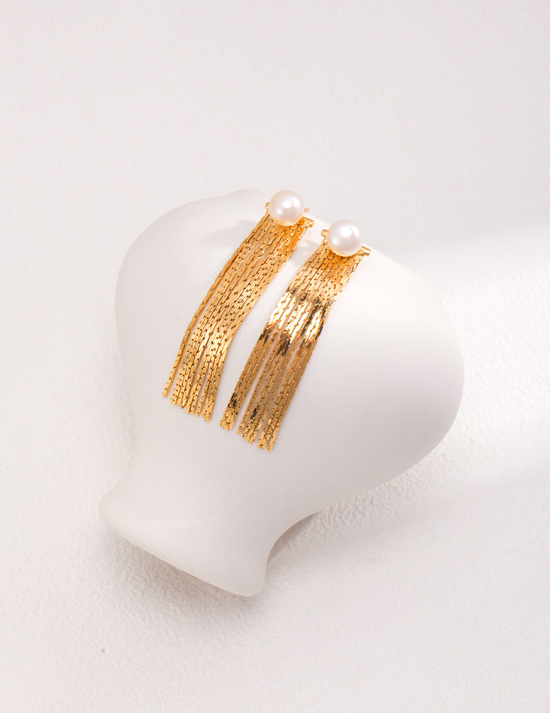 Sterling Silver Elegant Pearl Tassel Earrings