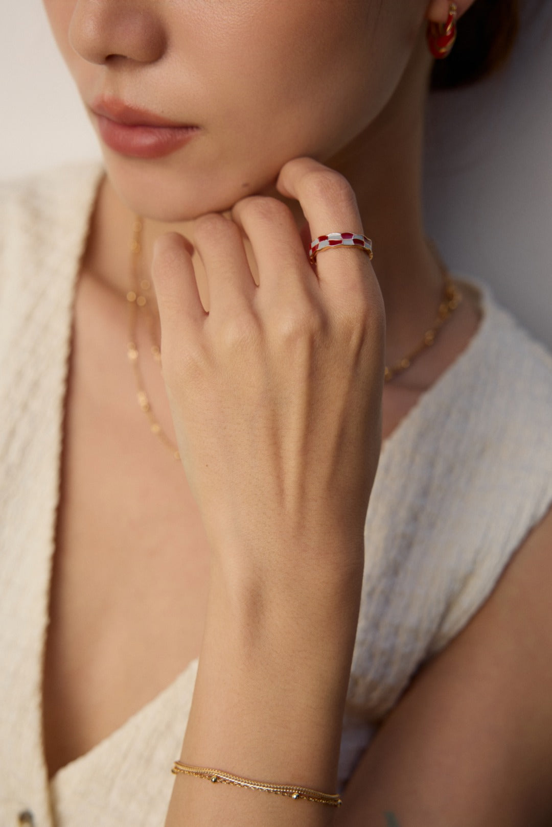 S925 silver ring with a sense of design and red-blue enamel dripping