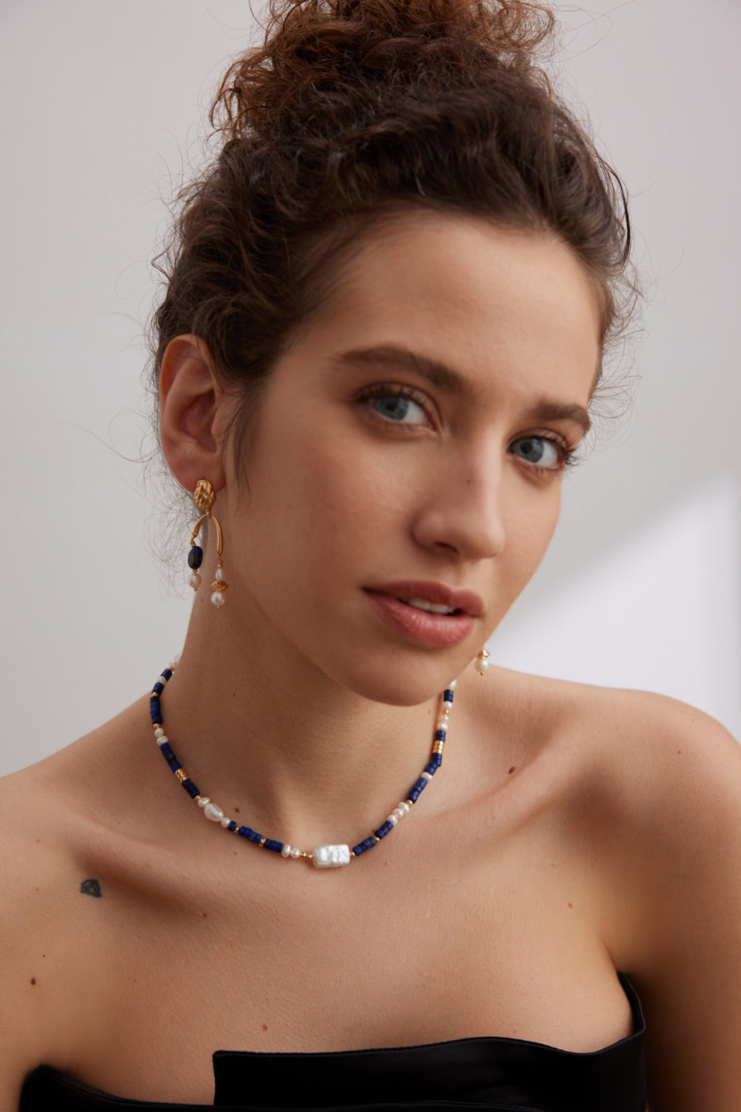 Pure silver lapis lazuli pearl earrings