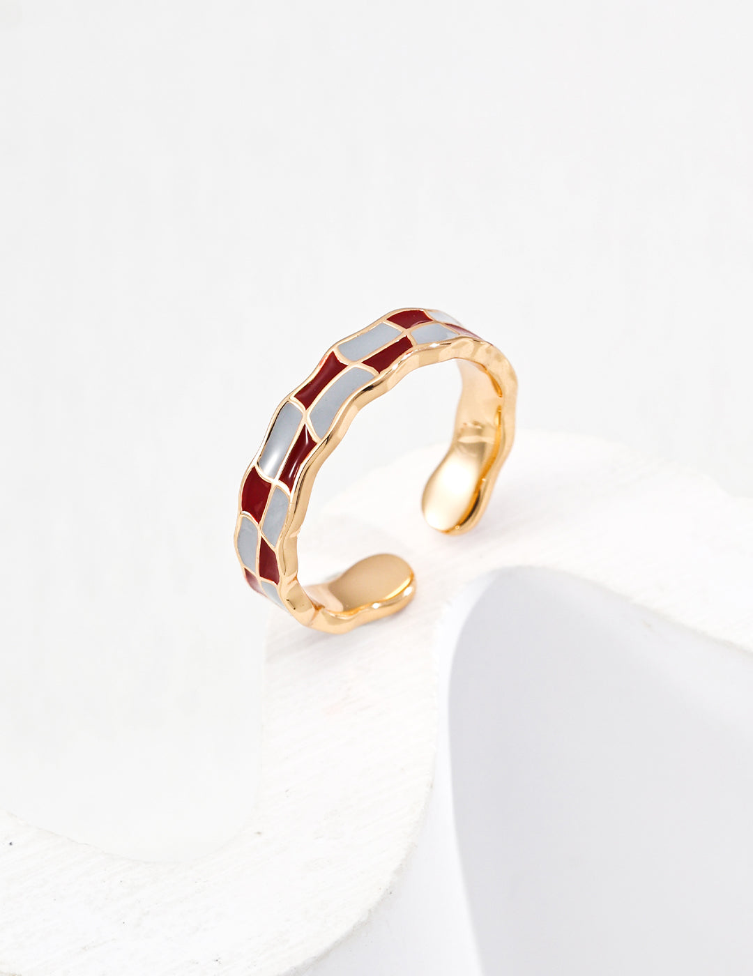 S925 silver ring with a sense of design and red-blue enamel dripping