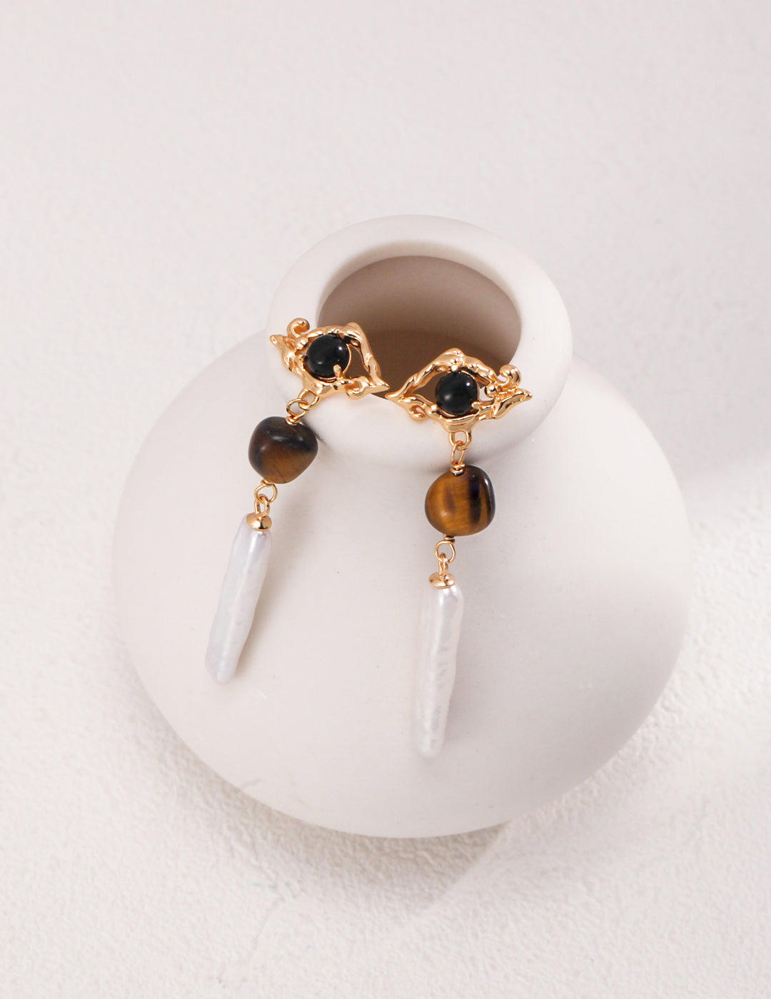 Pure silver tiger's eye temperament earrings