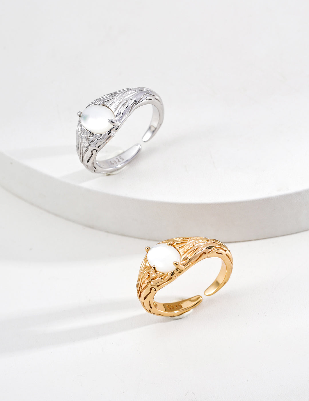 S925 silver stylish vintage mother-of-pearl ring