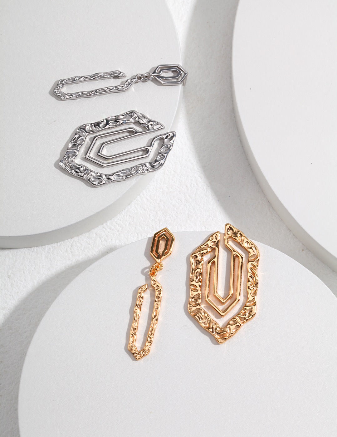 Pure silver asymmetric earrings