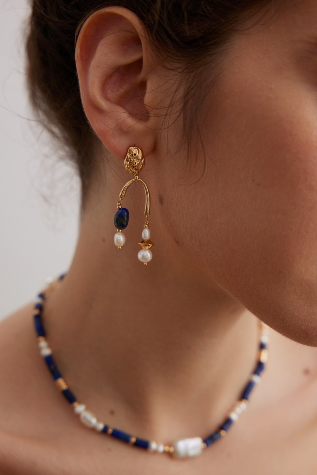 Pure silver lapis lazuli pearl earrings