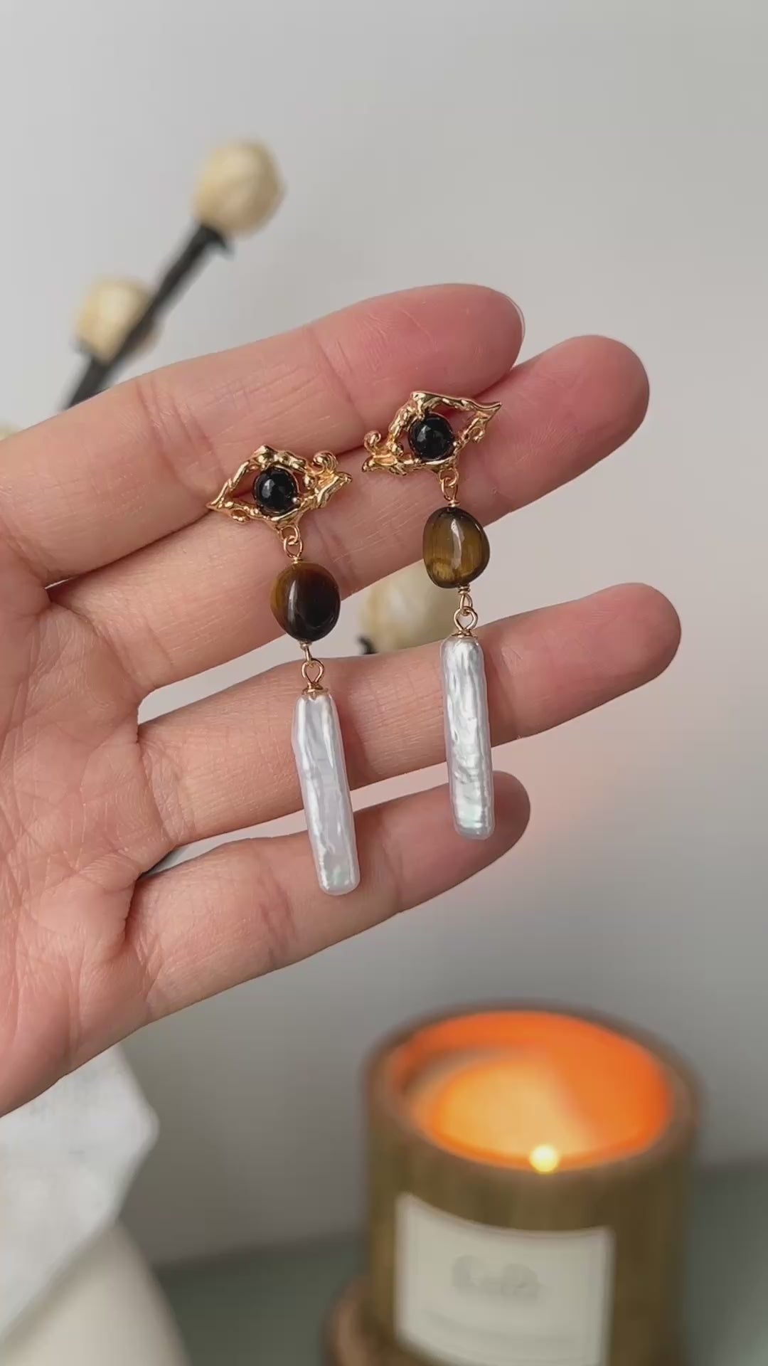 Pure silver tiger's eye temperament earrings