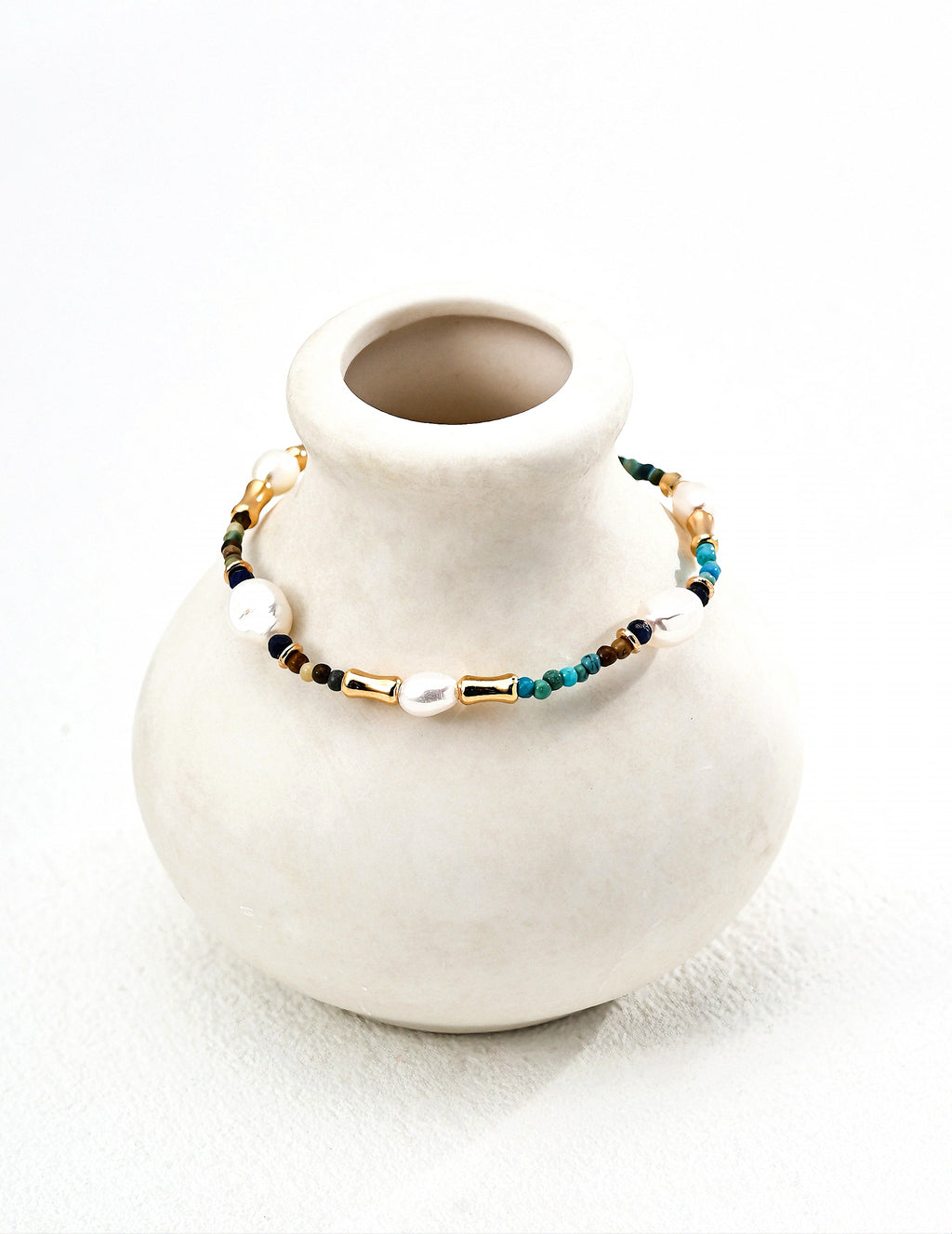 S925 Silver Retro Natural Pearl, Lapis Lazuli and Turquoise Bracelet