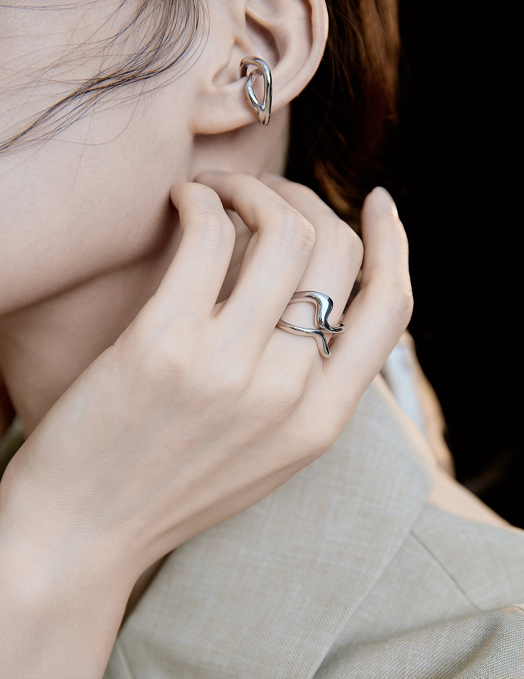 Sterling silver geometric ring