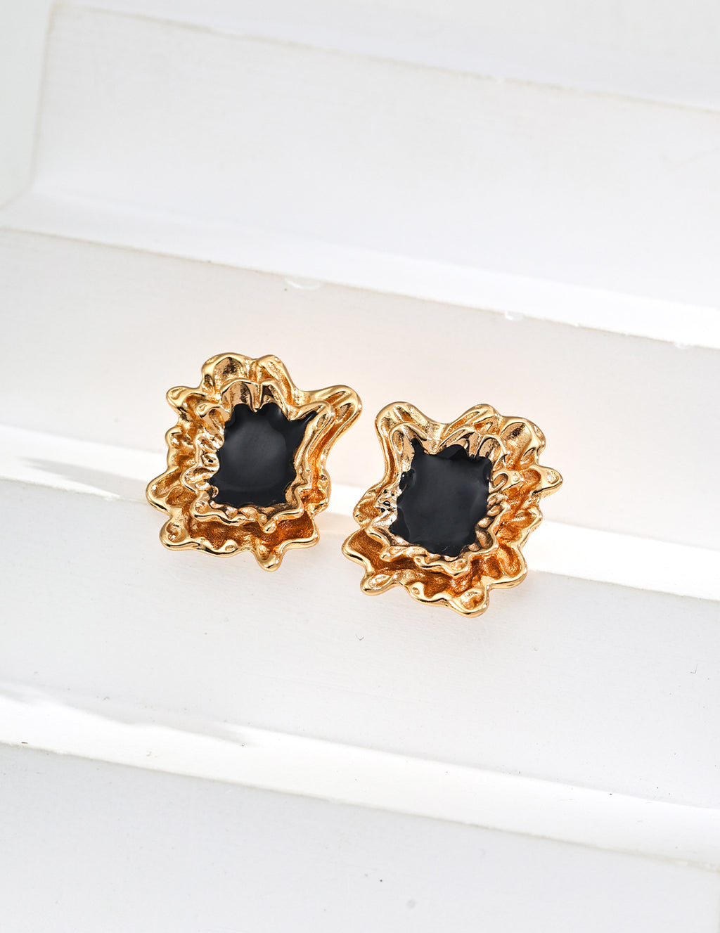 S925 Silver Minimalist Black Enamel Earrings