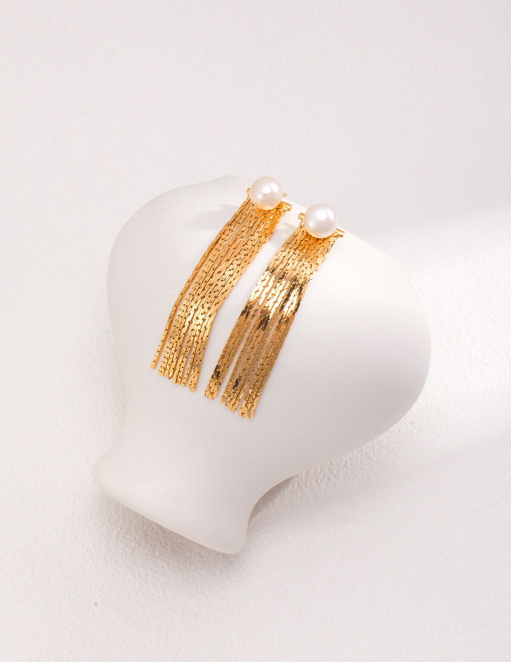 Sterling Silver Elegant Pearl Tassel Earrings