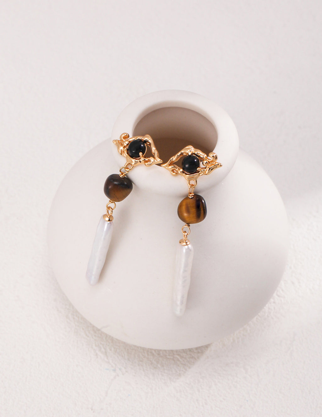 Pure silver tiger's eye temperament earrings