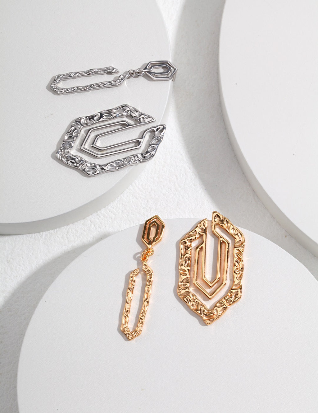 Pure silver asymmetric earrings